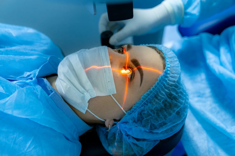 Woman during a laser eye procedure