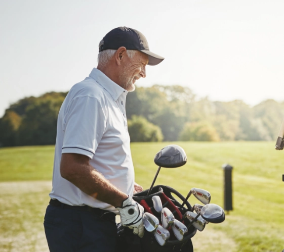 Older man playing golf with clear vision