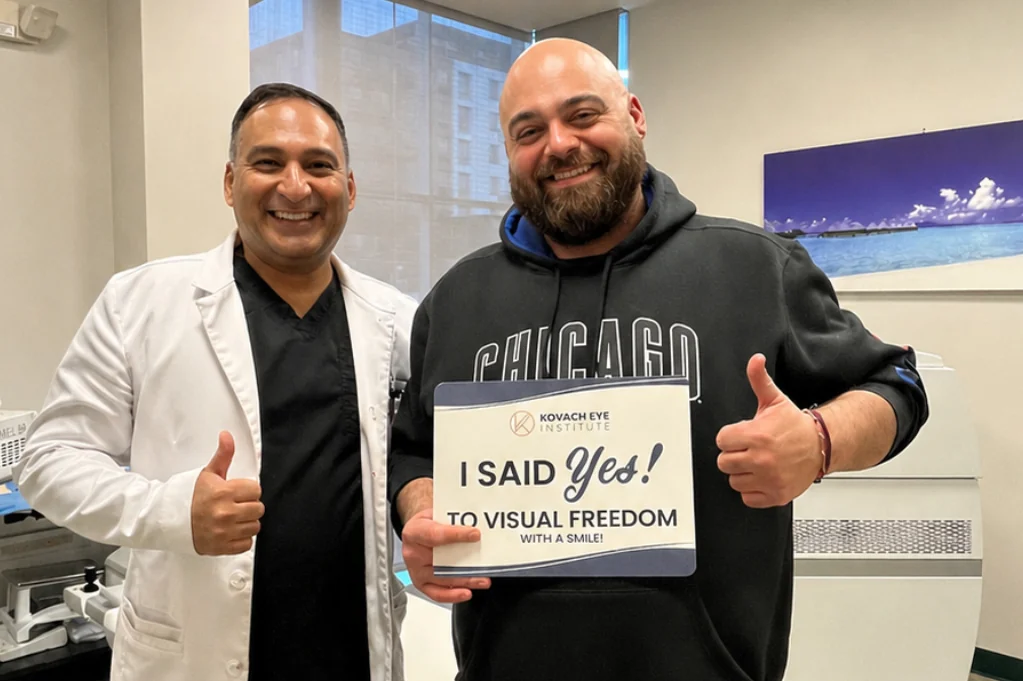 Mateen K. AliNiazee, MD standing with happy LASIK SMILE patient